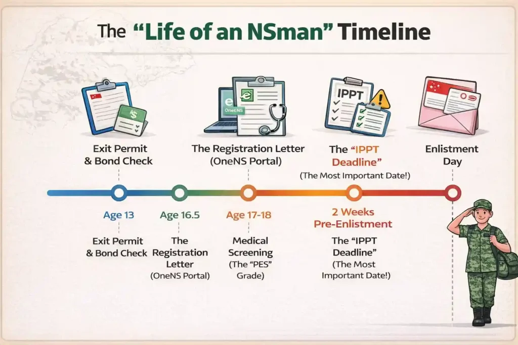 Picture illustrating the Life of an NSman Timeline from start to end
